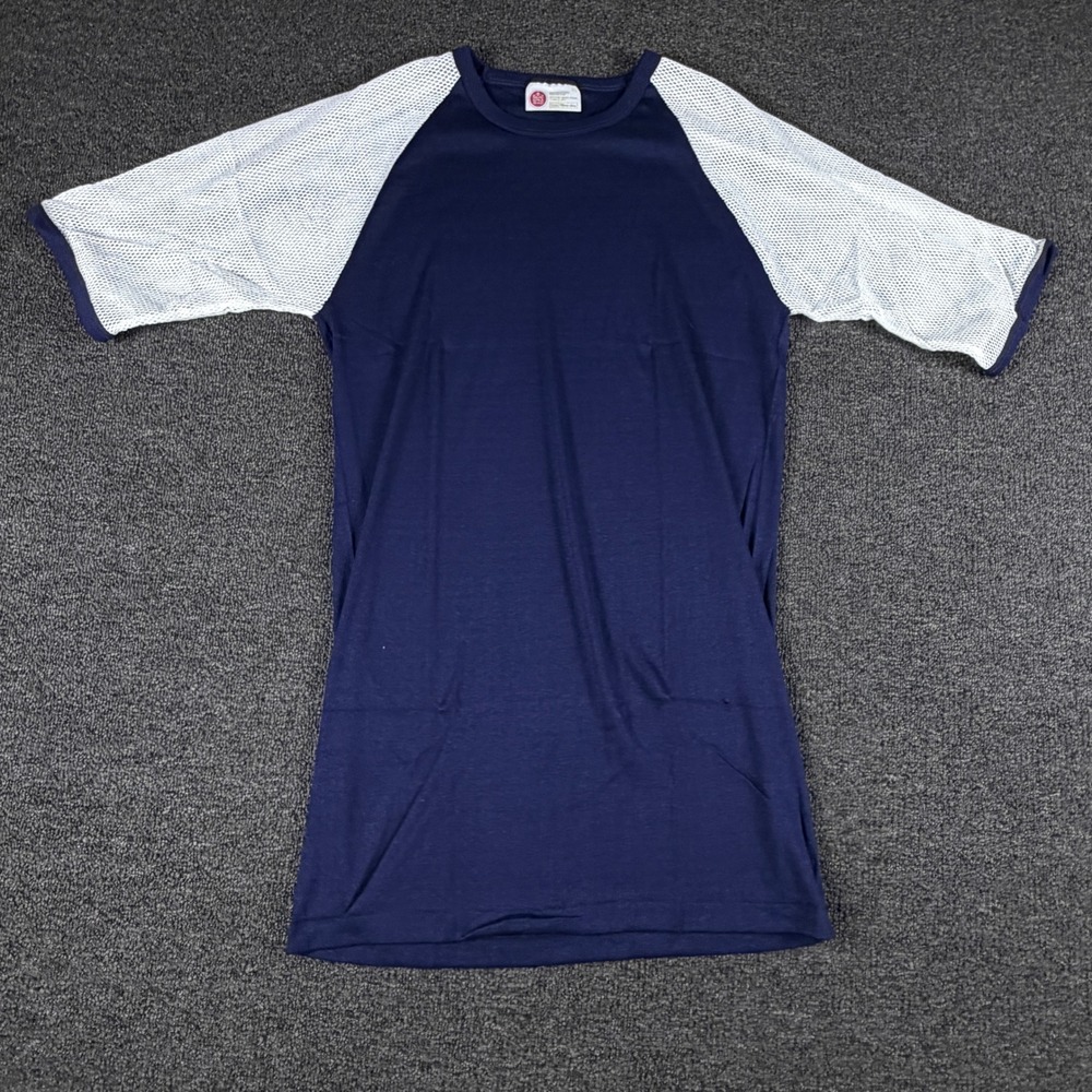 Vintage Sears Kings Road T-Shirt Mens XL Raglan Navy Blue White Mesh Sleeve EUC